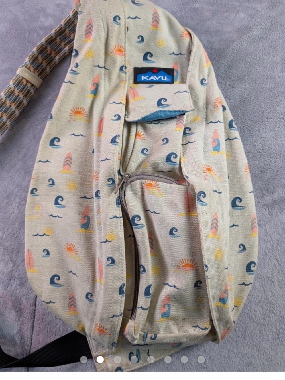 KAVU Sling Bag in Cream Beach Print